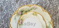 Antique Haviland Plates, Limoges, Hand Painted Yellow Roses, 1891-1934, 4 Plates