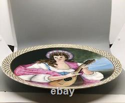 Antique Haviland & co Hand Painted lady with guitar exquisite porcelain Plate
