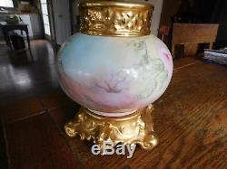 Antique JPL Jean Pouyat Limoges Hand Painted Vase & Stand-ROSES GOLD GILT-France