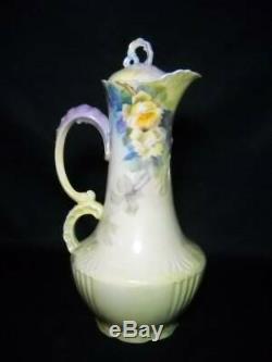 Antique JP Limoges France 12 Chocolate Pot Hand Painted Roses Gorgeous