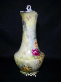 Antique JP Limoges France 12 Chocolate Pot Hand Painted Roses Gorgeous