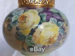 Antique J. P. L. Limoges France Hand Painted Roses Vase Gold Encrusted Stunning