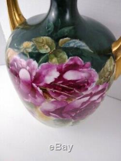 Antique (J. P. L.) Limoges France Hand Painted Vase 13 Beautiful Floral Flowers