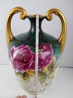 Antique (J. P. L.) Limoges France Hand Painted Vase 13 Beautiful Floral Flowers