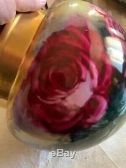 Antique Jardiniere Vase Handpainted Roses Signed Thomas Jorgensen, Calif