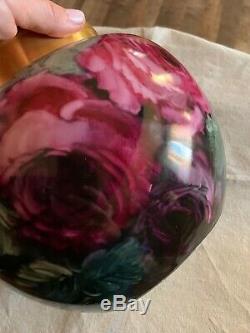 Antique Jardiniere Vase Handpainted Roses Signed Thomas Jorgensen, Calif