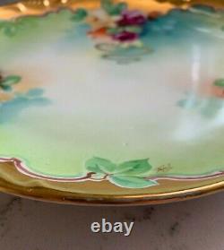 Antique Jean Pouyat J. P. L. France Limoges Hand Painted Rose Cake Platter Signed