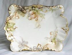 Antique Jean Pouyat Limoges Floral Hand Painted Dresser Vanity Tray Grapes