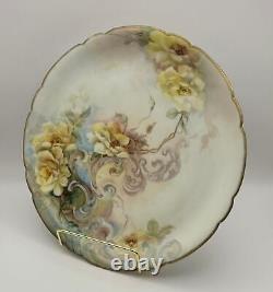 Antique Jean Pouyat Limoges France Hand-Painted Plate with Yellow Floral Design