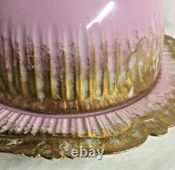 Antique Jean Pouyat Limoges Hand Painted Cheese Keep, Pink and Gold