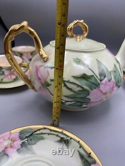 Antique Jean Pouyat Limoges Teapot Hand Painted Wild Roses France Heavy Gold