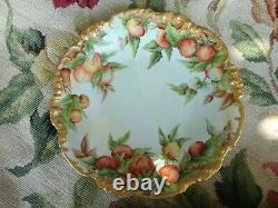 Antique Jp&l Limoges Hand Painted Strawberry Fruit Heavy Gold Porcelain Bowl