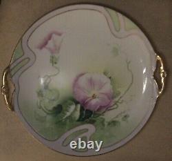 Antique LIMOGES CORONET FRANCE Signed Hand Painted Morning Glory Plate Gold Rim