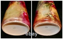 Antique LIMOGES D CDeliniers&Cie1879-1900 H/P Roses Cylindrical Baluster Vase