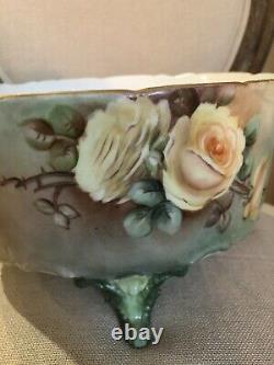 Antique LIMOGES D&C France Handpainted Footed CENTERPIECE Jardiniere Pink ROSES
