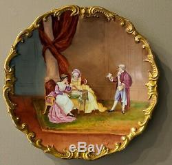 Antique LIMOGES FRANCE Hand-Painted Portrait Porcelain Charger Plate Plaque