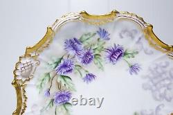 Antique LIMOGES France Hand Painted Flowers Gilt Rim Porcelain Cabinet Plate