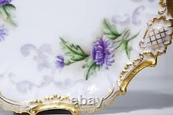 Antique LIMOGES France Hand Painted Flowers Gilt Rim Porcelain Cabinet Plate