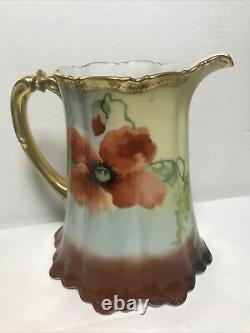 Antique LIMOGES Porcelain Hand Painted Pitcher Coronet Limoges Signed By Artist
