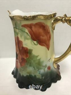 Antique LIMOGES Porcelain Hand Painted Pitcher Coronet Limoges Signed By Artist