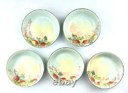 Antique LOT OF 5 T&V Limoges hand painted porcelain small bowl strawberry signed