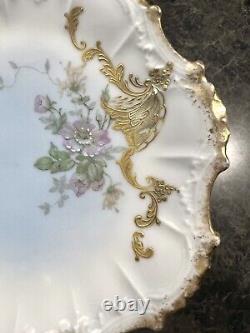 Antique LS&S Coiffe Limoges France 6 Gold Hand Painted Collection Plate set of6