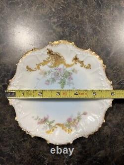Antique LS&S Coiffe Limoges France 6 Gold Hand Painted Collection Plate set of6