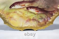 Antique L. R. L. Hand Painted Fish Limoges France Signed MUVILLE Cabinet Plate