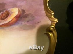 Antique L. R. L. Limoges Hand Painted 15 1/2 Charger Roses Peaches Artist Signed