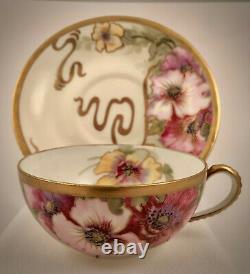 Antique Lantinier Limoges Tea Cup & Saucer, Art Nouveau