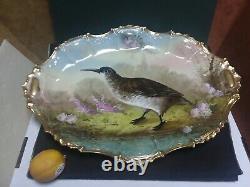 Antique Large Platter, Gold Trim, Limoges, France Hand Painted and Signed Bird