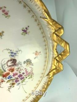 Antique Large Round Limoges France Hand Painted Porcelain Centerpiece Tray