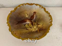 Antique Lazarus Straus & Sons Limoges Porcelain Charger Plate with Painted Birds