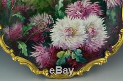 Antique Limoges 13,25 Hand Painted Chrysanthemums Signed Charger Plaque Plate