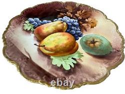 Antique Limoges 13.5 Charger Plate Hand Painted Fruit Pears Grape Signed Laurey