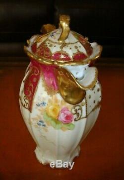 Antique Limoges B&h Hand Painted Chocolate Coffee Tea Pot, Roses & Gold, 10