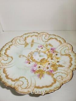 Antique Limoges Cabinet Plate Hand Painted Pink Gold encrusted