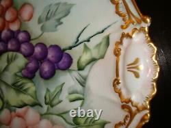Antique Limoges Coiffe Hand Painted Charger Plate Tray 13, Grapes, Double Gold