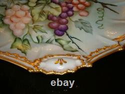 Antique Limoges Coiffe Hand Painted Charger Plate Tray, Grapes, Double Gold 13