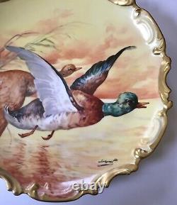 Antique Limoges Coronet 13 Game Bird Charger Hand Painted Artist Signed