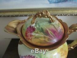 Antique Limoges Coronet France Hand Painted Chocolate Pot Signed Rancon Flowers