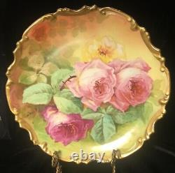 Antique Limoges Coronet France Hand painted Charger Roses Signed DUVAL 11.5