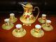 Antique Limoges Coronet Hand Painted Chocolate Set, 6 Cups & Pot, Yellow Roses