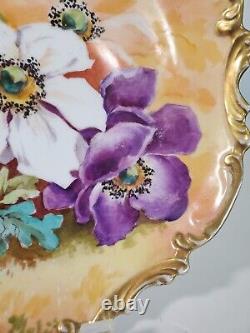 Antique Limoges Coronet Hand Painted Plate Charger Artist Signed Anemone Floral