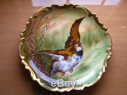 Antique Limoges Coronet Hand Painted Plate Charger Bird Signed Luc