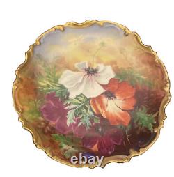 Antique Limoges Coronet Hand Painted Plate Charger Floral Artist Signed 11 Rare