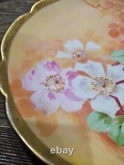 Antique Limoges Coronet Hand Painted Plate Flowers Pink Signed A. Broussillon