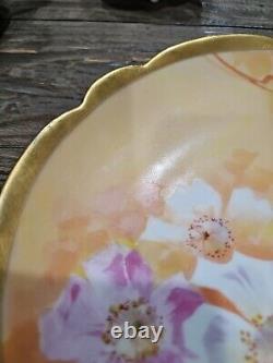 Antique Limoges Coronet Hand Painted Plate Flowers Pink Signed A. Broussillon