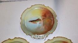 Antique Limoges Coronet Hand Painted Plates France Set of 3 Signed Fish