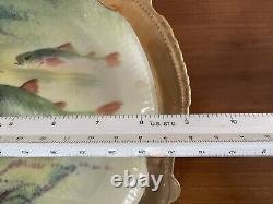 Antique Limoges Coronet Hand Painted Plates France Set of 4 Signed Fish